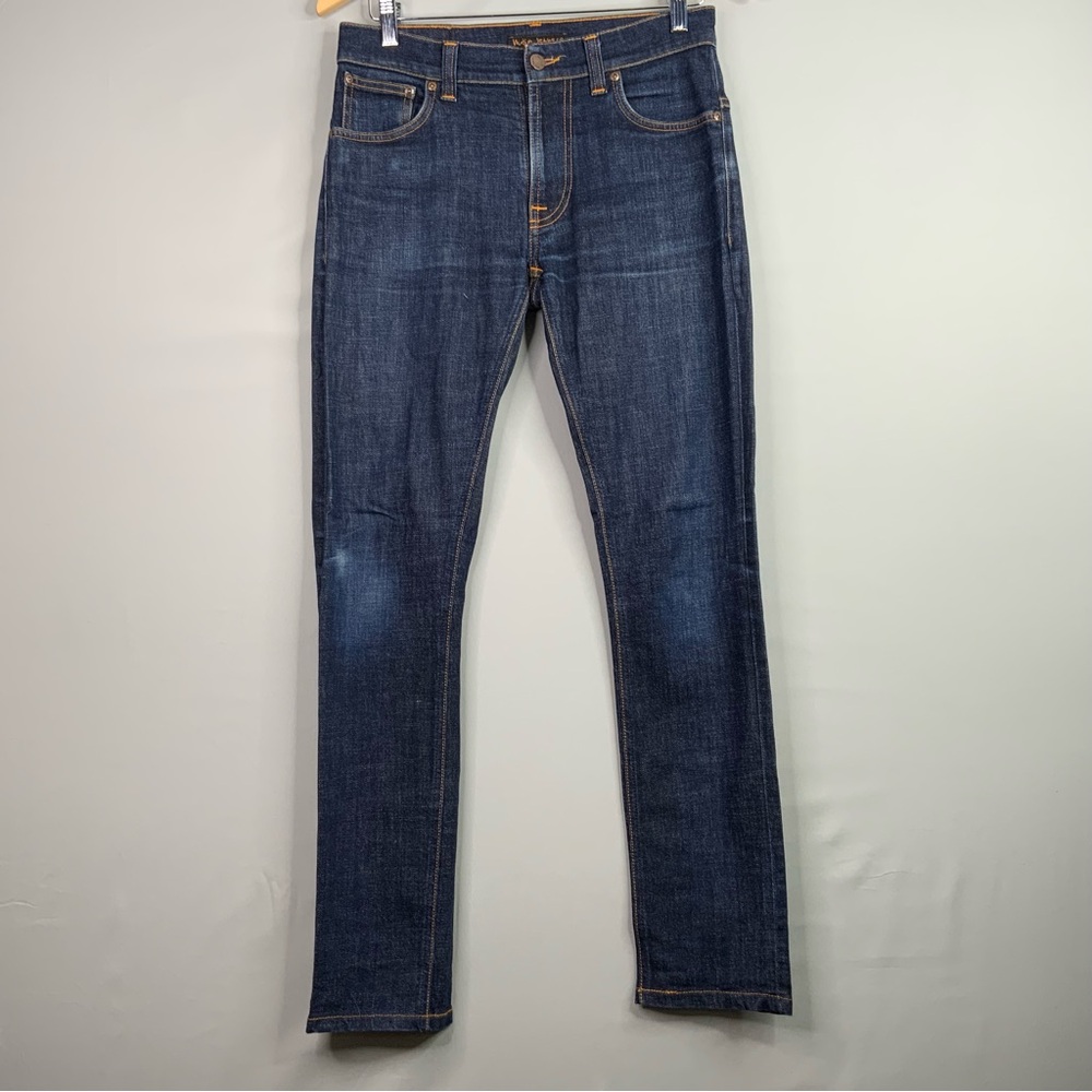 Nudie Thin Finn Dry Twill Dark Wash Organic Men's Blue Jeans. W30/L34.